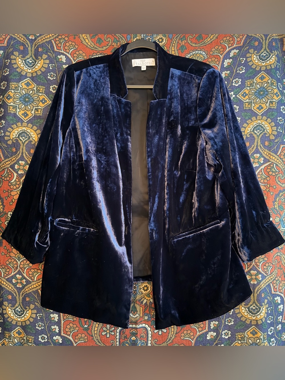 RSVP by Talbots Women's Navy Velvet Open-Front Blazer Holiday or Evening Wear